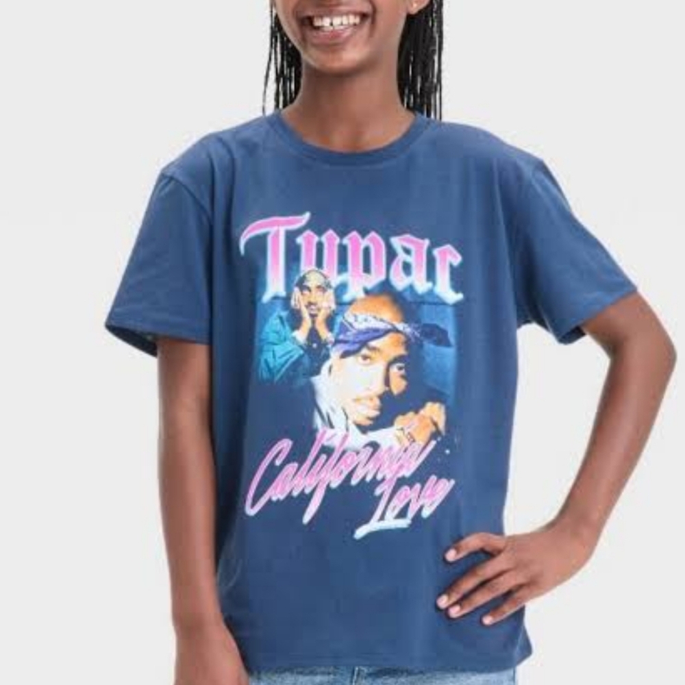 NWT 2PAC Tupac California Love Girls Graphic T-Shirt Blue Size XL